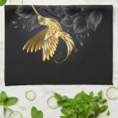 黒と金ゴールドハミングバード キッチンタオル (折り畳み)