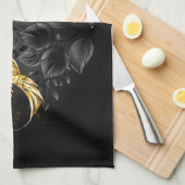 黒と金ゴールドハミングバード キッチンタオル (四つ折り)