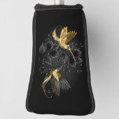 黒と金ゴールドハミングバード ゴルフヘッドカバー (回転90)