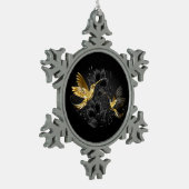 黒と金ゴールドハミングバード スノーフレークピューターオーナメント (左)