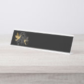 黒と金ゴールドハミングバード デスクネームプレート (正面)