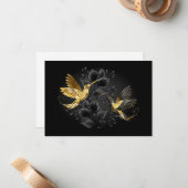 黒と金ゴールドハミングバード ノートカード (正面/裏面インサイチュ)