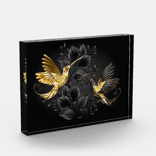 黒と金ゴールドハミングバード フォトブロック (左)