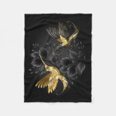黒と金ゴールドハミングバード フリースブランケット (正面)