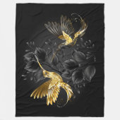 黒と金ゴールドハミングバード フリースブランケット (正面)