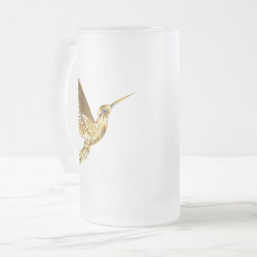 黒と金ゴールドハミングバード フロストグラスビールジョッキ (正面左)