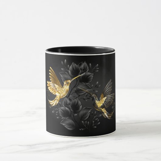 黒と金ゴールドハミングバード マグカップ (中央)