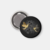黒と金ゴールドハミングバード マグネット (正面/裏面)
