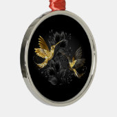 黒と金ゴールドハミングバード メタルオーナメント (右)