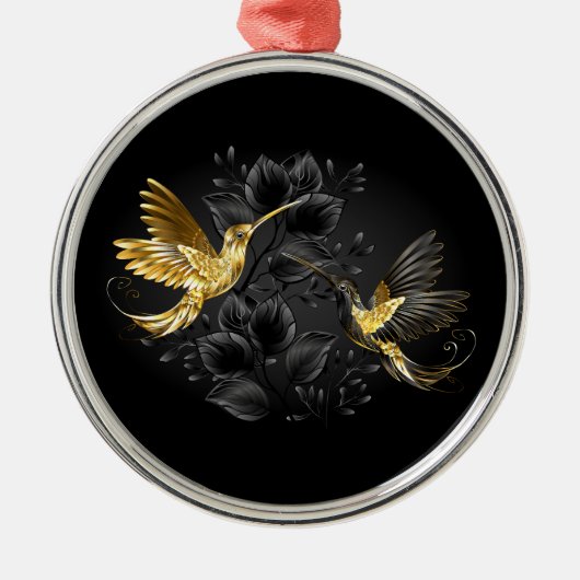 黒と金ゴールドハミングバード メタルオーナメント (正面)
