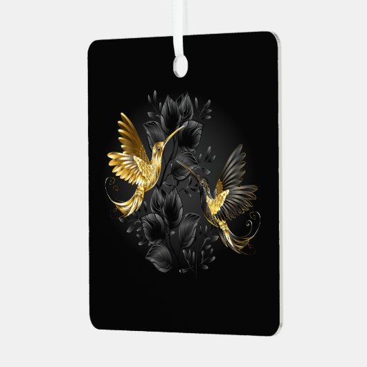黒と金ゴールドハミングバード メタルオーナメント (正面左)