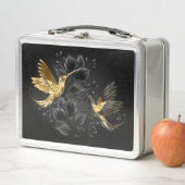 黒と金ゴールドハミングバード メタルランチボックス (インサイチュ)