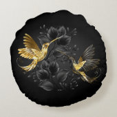 黒と金ゴールドハミングバード ラウンドクッション (裏面)