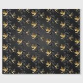 黒と金ゴールドハミングバード ラッピングペーパー (フラット)