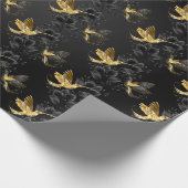 黒と金ゴールドハミングバード ラッピングペーパー (角)