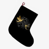 黒と金ゴールドハミングバード ラージクリスマスストッキング (正面 (吊り時))
