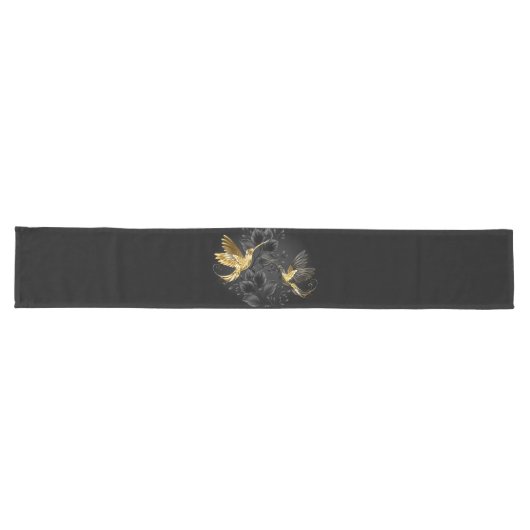 黒と金ゴールドハミングバード ロングテーブルランナー (横)