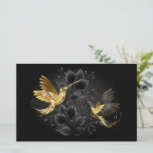 黒と金ゴールドハミングバード 便箋 (スタンド正面)