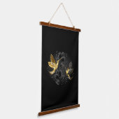 黒と金ゴールドハミングバード 吊り下げ型タペストリー (傾斜あり)
