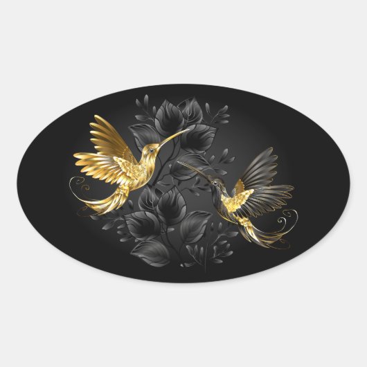 黒と金ゴールドハミングバード 楕円形シール (正面)