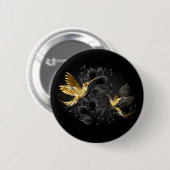 黒と金ゴールドハミングバード 缶バッジ (正面&裏面)