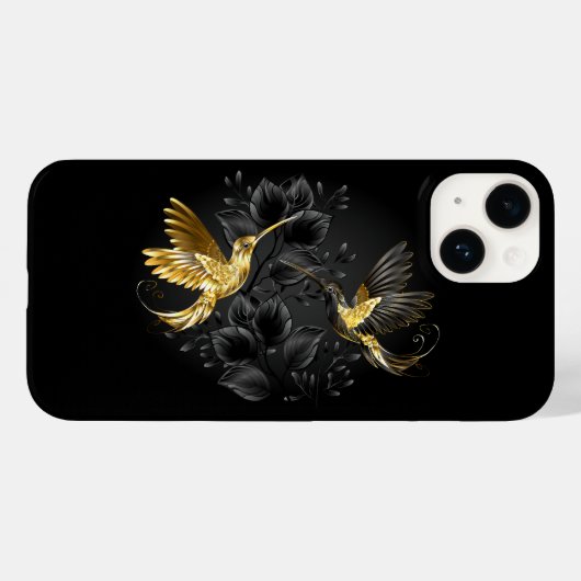 黒と金ゴールドハミングバード Case-Mate iPhoneケース (裏面 (横))