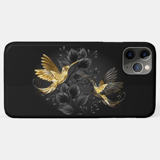 黒と金ゴールドハミングバード Case-Mate iPhoneケース (裏面(横))