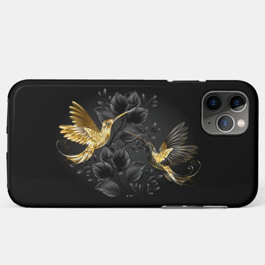 黒と金ゴールドハミングバード Case-Mate iPhoneケース (裏面(横))