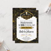 黒と金ゴールドハロウィーンベビーシャワーの招待 カード (正面/裏面インサイチュ)