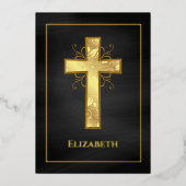 黒と金ゴールドバプテスマまたは《キリスト教》洗礼式や命名式フィリグリー 箔招待状 (正面)