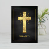 黒と金ゴールドバプテスマまたは《キリスト教》洗礼式や命名式フィリグリー 箔招待状 (立ち正面)