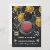 黒と金ゴールドバルーンバーチャル誕生日パーティー 招待状 (正面)