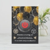 黒と金ゴールドバルーンバーチャル誕生日パーティー 招待状 (スタンド正面)