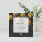 黒と金ゴールドバルーン仮想誕生日パーティー 招待状 (スタンド正面)