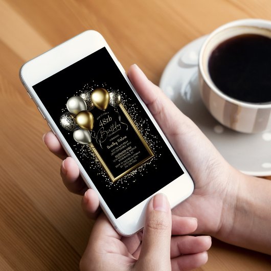 黒と金ゴールドバルーン任意の年齢誕生日 招待状