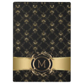 黒と金ゴールドバロックのダマスクのフレ華美ーム クリップボード (裏面)