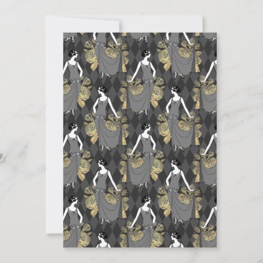 黒と金ゴールドパリスをテーマにした書結婚道 招待状 (裏面)