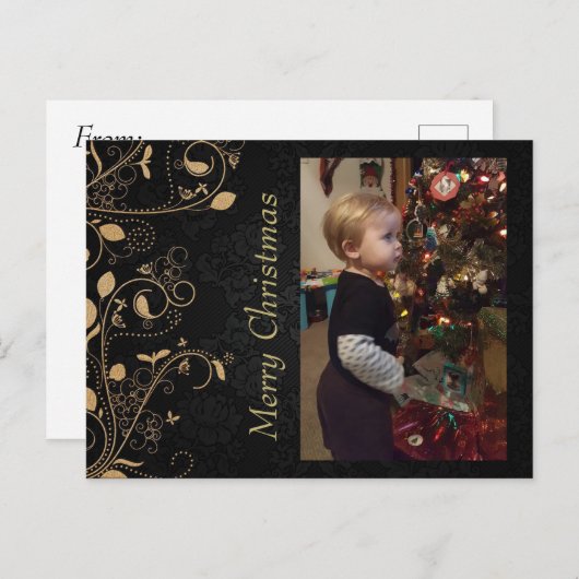 黒と金ゴールドパーソナライズされたのクリスマス ポストカード (正面/裏面)