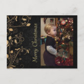 黒と金ゴールドパーソナライズされたのクリスマス ポストカード (正面)