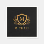 黒と金ゴールドパーソナライズされたのスタイリッシュモノグラム名 スタンダードカクテルナプキン (正面)