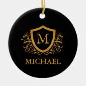黒と金ゴールドパーソナライズされたのスタイリッシュモノグラム名 セラミックオーナメント (正面)