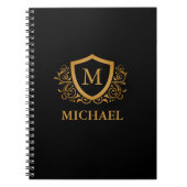 黒と金ゴールドパーソナライズされたのスタイリッシュモノグラム名 ノートブック (正面)