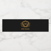 黒と金ゴールドパーソナライズされたのスタイリッシュモノグラム名 ペットボトルラベル (シングルラベル)