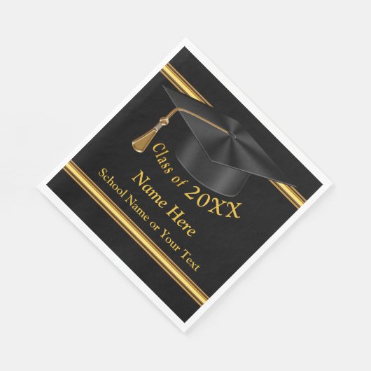黒と金ゴールドパーソナライズされたの卒業ナプキン スタンダードランチョンナプキン (角)