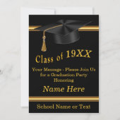 黒と金ゴールドパーソナライズされたの卒業招待状 招待状 (正面)