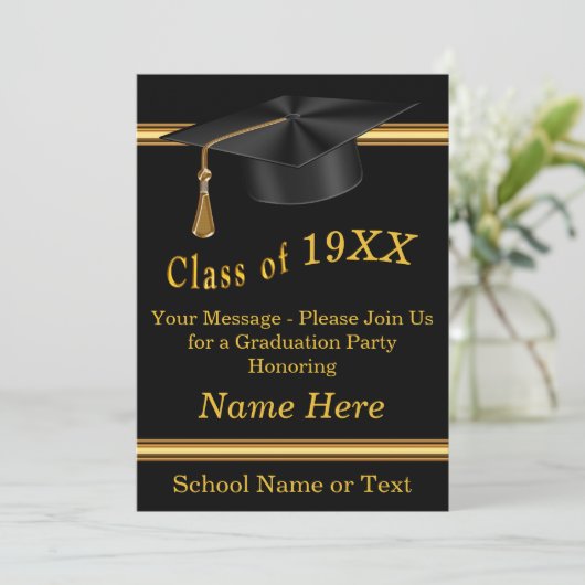 黒と金ゴールドパーソナライズされたの卒業招待状 招待状 (スタンド正面)