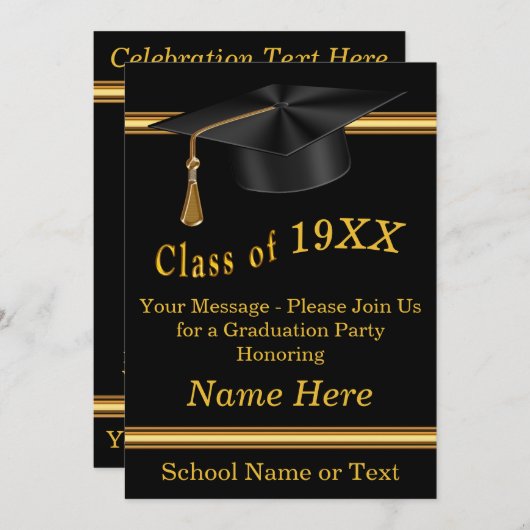 黒と金ゴールドパーソナライズされたの卒業招待状 招待状 (正面/裏面)