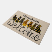 黒と金ゴールドパーソナライズされたの猫が歓迎マット ドアマット (アングル)