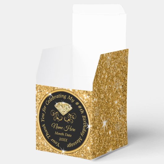 黒と金ゴールドパーソナライズされた誕生日の優先ボックス フェイバーボックス (オープン)
