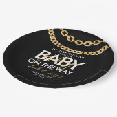 黒と金ゴールドヒップホップベビーシャワー ペーパープレート (アングル)